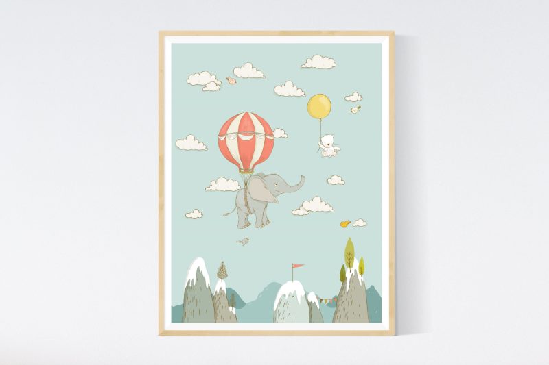 Flying Bear and Elephant Nursery Illustration