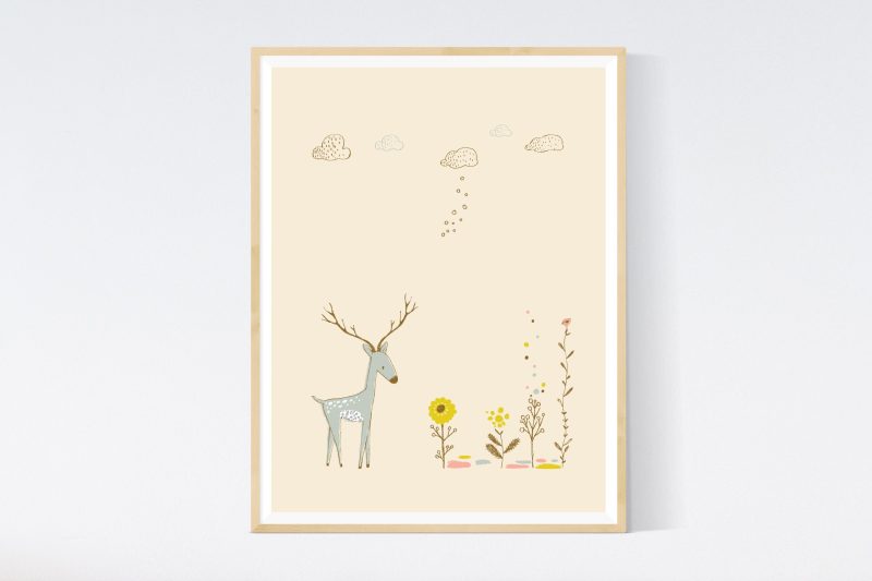 Deer and Flowers Cute Wall Art Printable