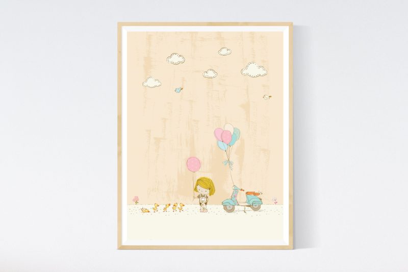 Girl with Ducklings in the Summer Illustration